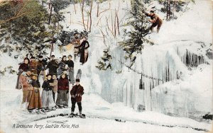 G37/ Sault Ste Marie Michigan Postcard 1907 Snowshoe Party Icicles Snow