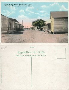 CAIMANERA CUBA COCANUT TREES STREET ANTIQUE POSTCARD