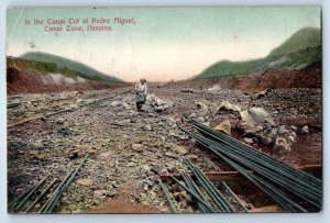 Panama Postcard In the Canal Cut at Pedro Miguel Canal Zone Overprint c1910