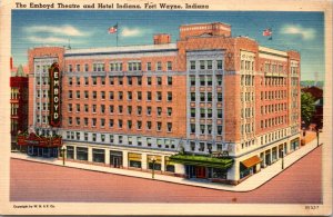 Linen Postcard The Embody Theatre and Hotel Indiana in Fort Wayne, Indiana