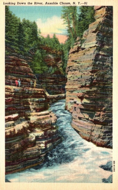 New York Ausable Chasm Looking Down The River Curteich