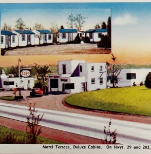 Motel Terrace Deluxe Cabins Esso Gas Postcard New Jersey Somerville c1910s DWS5C