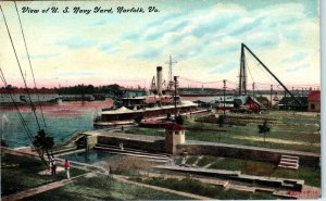 NORFOLK, VA Virginia    View of US NAVY YARD  &   SHIP   c1910s     Postcard