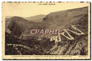 Old Postcard Nice Route Italy laces western slope Col de Braus