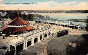 Rochester New York view of Glen Haven Park pavilion train antique pc (Y4416)