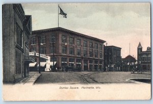 Marinette Wisconsin WI Postcard Dunlap Square Buildings Railroad 1907 Vintage
