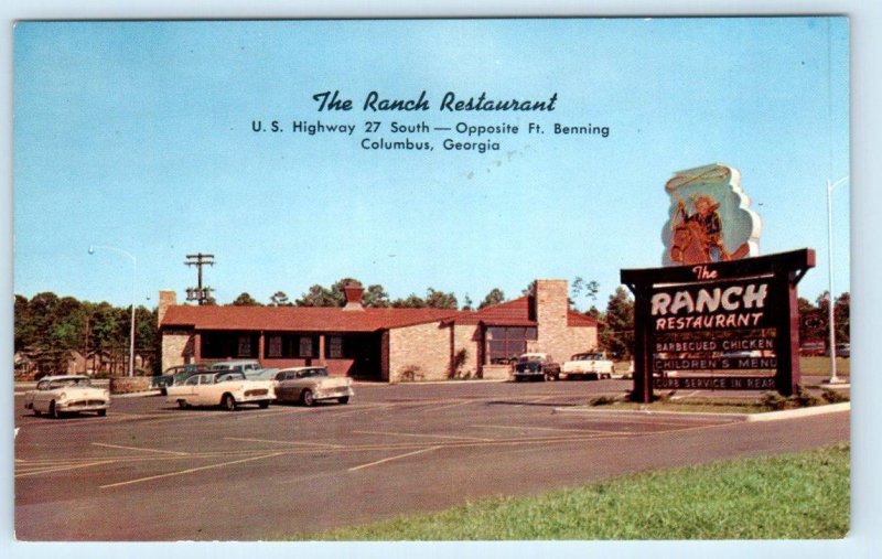 COLUMBUS, Georgia GA ~ Roadside THE RANCH RESTAURANT 1950s Cars  Postcard