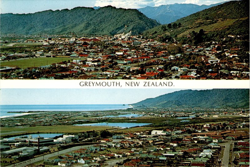 Greymouth, West Coast region, New Zealand, beaches, forests, Postcard