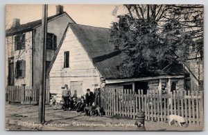 Old Log Cabin Near Germantown Philadelphia PA Boys Dogs  Postcard C33