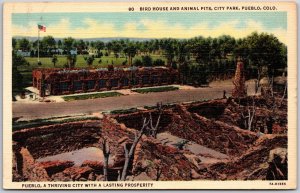 Pueblo Colorado CO, 1948 Bird House and Animal Pits, City Park, Vintage Postcard