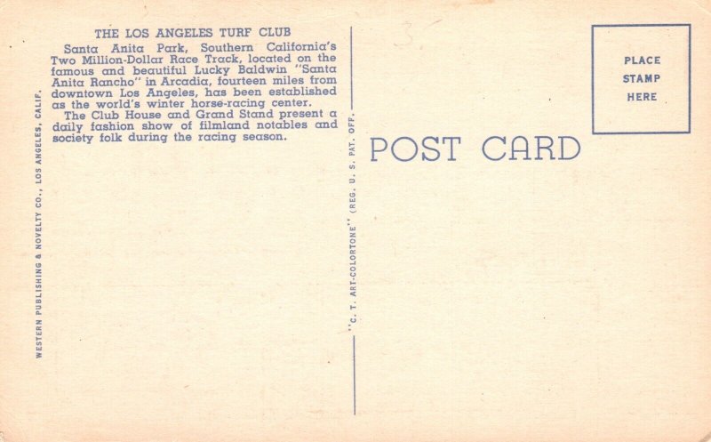 Vintage Postcard Los Angeles Turf Club Santa Anita Park Arcadia California
