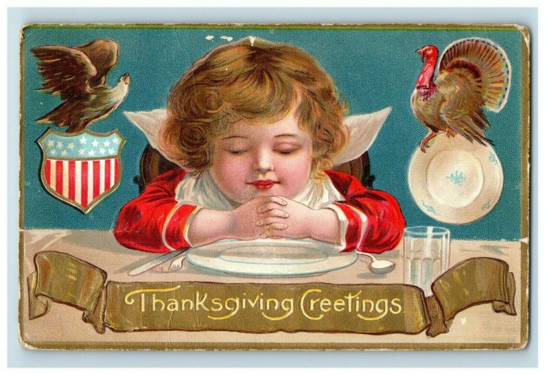c.1910 Thanksgiving Greetings U.S. Shield Turkey Series No. 1 P164