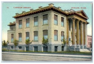 1912 Carnegie Library Exterior Roadside Spokane Washington WA Posted Postcard