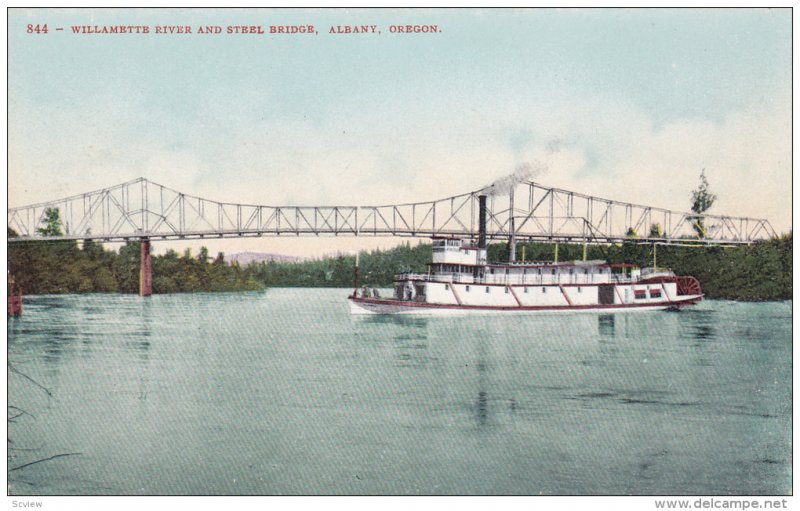 Ferry, Willamette River And Steel Bridge, ALBANY, Oregon, 1900-1910s