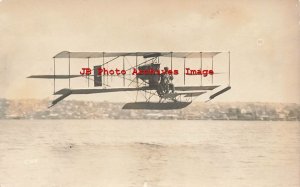 San Diego Meet, RPPC, Coronado, Aviator Flying Passenger on Curtiss Bi-Plane