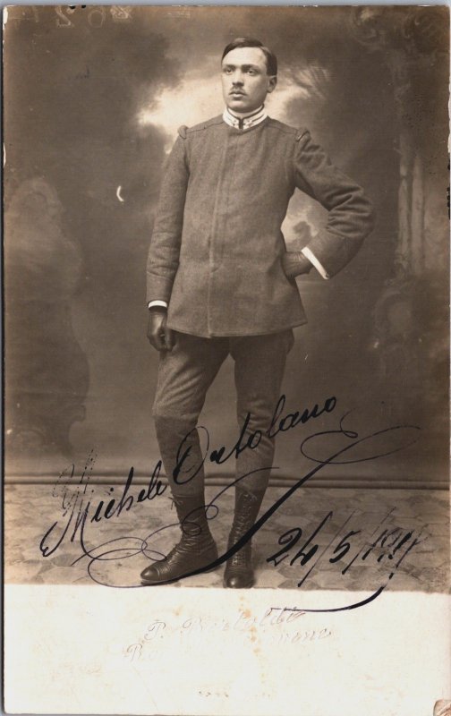 Military Soldier Portrait With Name World War 1 Italy Vintage RPPC C178