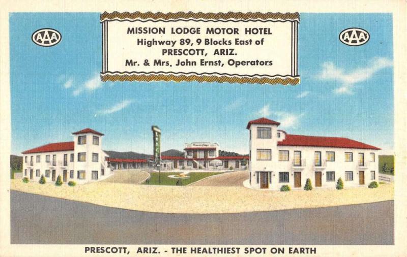 Prescott Arizona Mission Lodge Street View Antique Postcard K33887