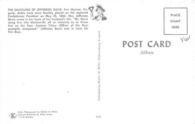 The shackling of Jefferson Davis Fort Monroe, Virginia, USA Civil War Unused 