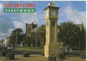 Lancashire Postcard - Clock Tower & Church - Fleetwood - Ref DP74