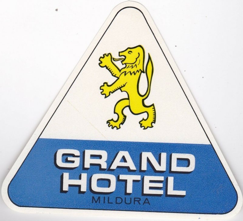 Australia Victoria Milduri Grand Hotel Vintage Luggage Label lbl0392