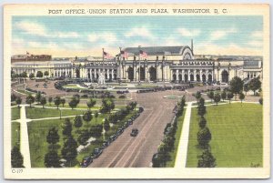 Vintage Washington DC Post Office & Union Station Linen Postcard 1947