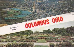 Greetings from Columbus, Ohio - Aerial View and Park of Roses - pm 1964