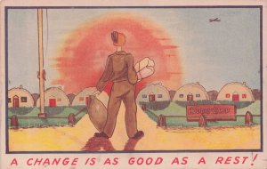 Army Lady Change Of Clothes Holiday Camp Antique RA Comic Postcard