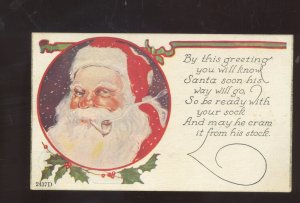 SANTA CLAUS SMOKING PIPE VINTAGE CHRISTMAS POSTCARD RED ROBE 2437D