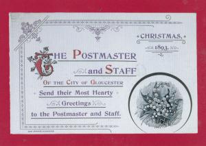 Gloucester Victorian Christmas Card Postmaster Royal Mail 1893 View Postcard