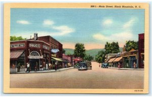 BLACK MOUNTAIN, NC North Carolina ~ MAIN STREET Scene c1930s Cars Linen Postcard