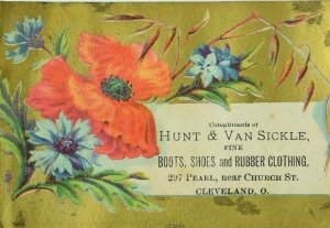 1870's-80's Hunt & Van Sickle Boots Shoes & Rubbers Poppy & Blue Wildflower P82