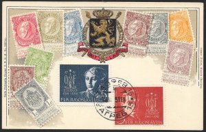 BELGIUM Stamps on Postcard Embossed Shield c1905 Used c1951