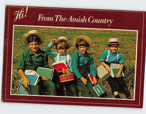 Postcard Amish schoolboys, Hi! From The Amish Country, Pennsylvania