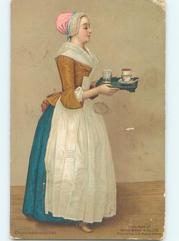 Pre-Linen GERMAN GIRL SERVING CHOCOLATE DRINKS ON PLATTER HL4498