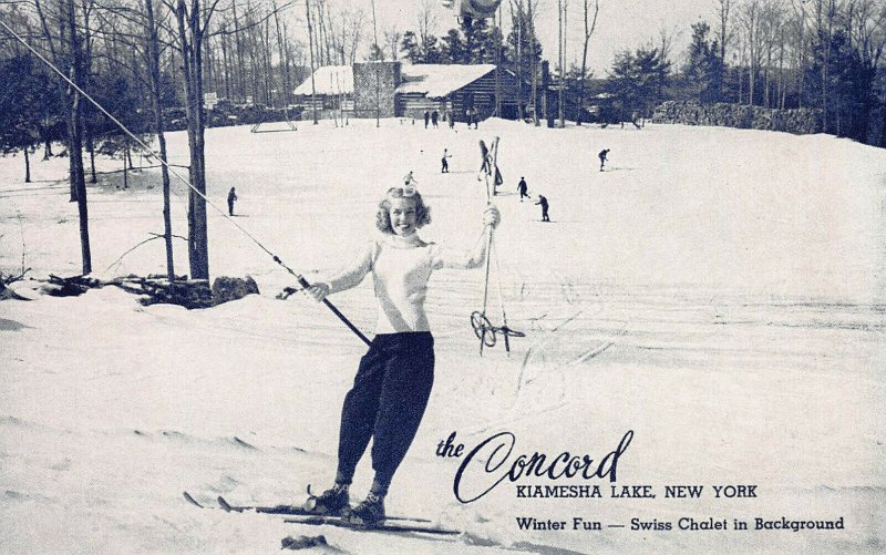 Winter Fun, Skiing at the Concord Hotel, Kiamesha Lake, N.Y., Postcard, Unused 