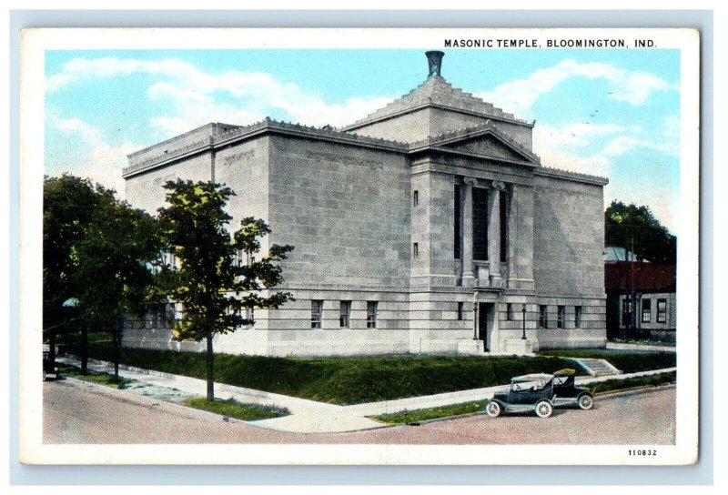 1935 Masonic Temple Street View Car Bloomington Indiana IN Vintage Postcard