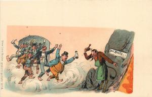 Ottmar Zieher zur Hölle Drunk men to Hell caricatures Devil Krampus 1900s chromo