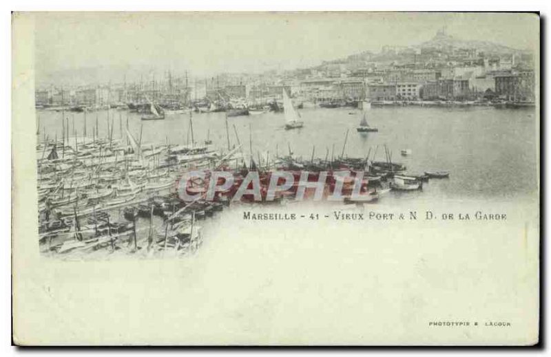 Postcard Old Marseille Vieux Port and N D of the Guard