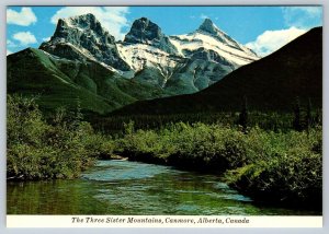 The Three Sisters Mountains, Canmore Alberta Canada, Chrome Postcard