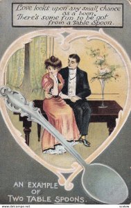 AN EXAMPLE OF TWO TABLE SPOONS, PU-1909; Couple Cuddling On The Bench, Poem