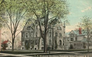 Vintage Postcard 1910's C.F. Wickwire Residence Tompkins St Cortland NY New York