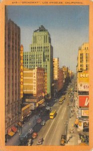 Broadway Street Scene LOS ANGELES, CA Texaco Sign 1956 Vintage Postcard