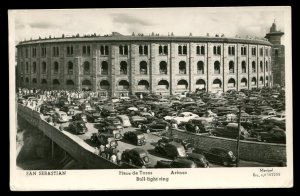 San Sebastian. Plaza de Toros. RPPC. Bull fight ring. Old autos