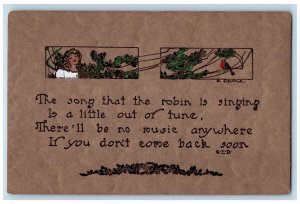 c1910's Raymond Howe Motto Song Bird Arts Crafts Unposted Antique Postcard