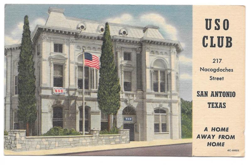 TX San Antonio USO Club 1957 Military Army Navy Air Force Soldiers Postcard