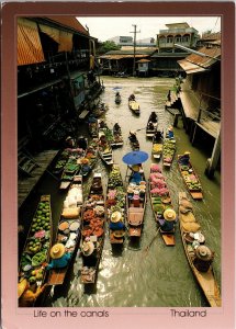 VINTAGE CONTINENTAL SIZE POSTCARD LIFE ON THE CANALS WEST OF BANGKOK THAILAND