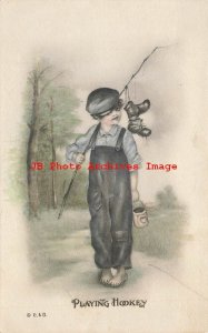 Playing Hookey, Barefoot Boy Going Off on a Fishing Trip