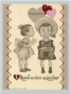 Valentine's Day Postcard Set of 6, Little Girl Kissing Little Boy Old Fashioned