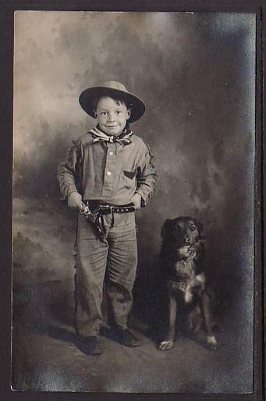 Boy in Western Outfit and Dog Post Card 5025