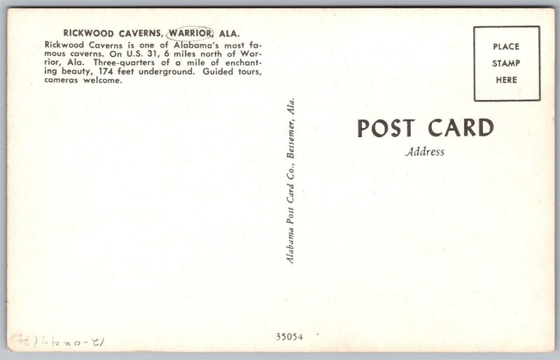 Vtg Warrior Alabama AL Rickwood Caverns Postcard